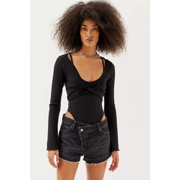 BDG Urban Outfitters Asymmetrical A-Line Cutoff Denim Short Black Size 27 - Picture 2 of 10